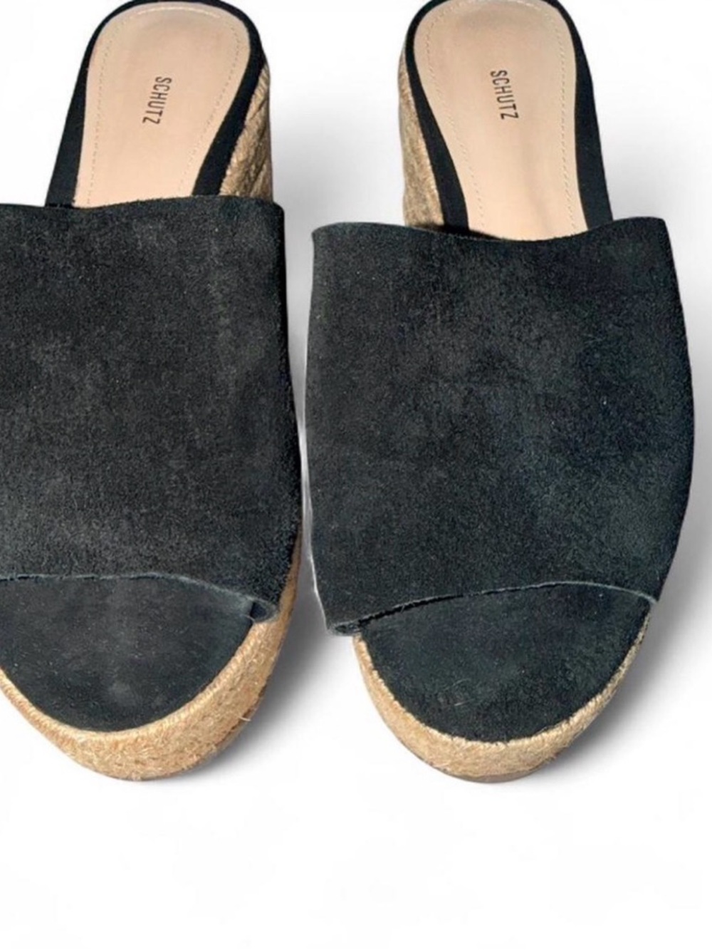 SCHUTZ Black Suede Espadrille Platform Mules